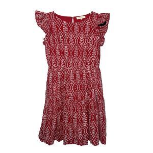 Solitaire Dress Women's Medium Red Midi Eye-lit Embroidered Lined Fit & Flare